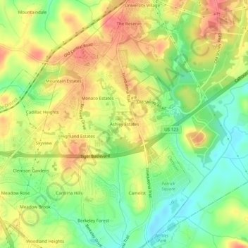 Ashley Estates topographic map, elevation, terrain