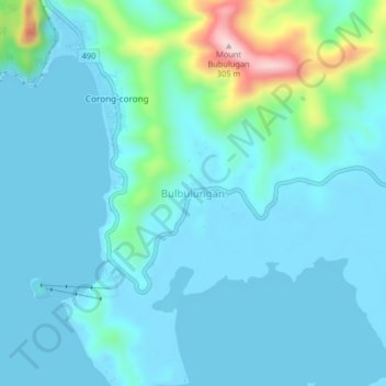 Bulbulungan topographic map, elevation, terrain