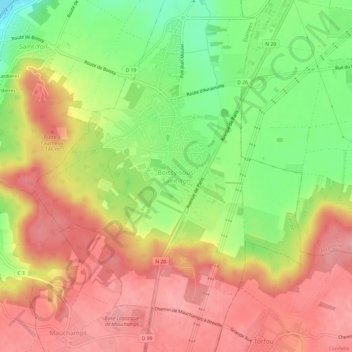 Boissy-sous-Saint-Yon topographic map, elevation, terrain