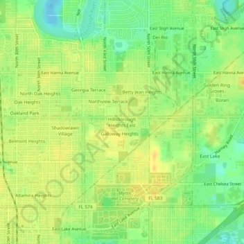 Hillsborough Heights East topographic map, elevation, terrain
