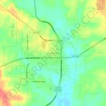 Woodville topographic map, elevation, terrain