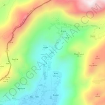 Hot topographic map, elevation, terrain