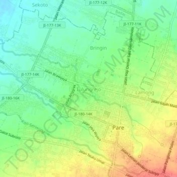 Tulungrejo topographic map, elevation, terrain