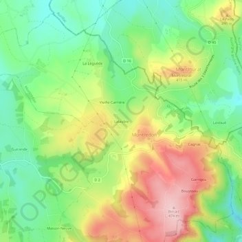 Lalaubie topographic map, elevation, terrain