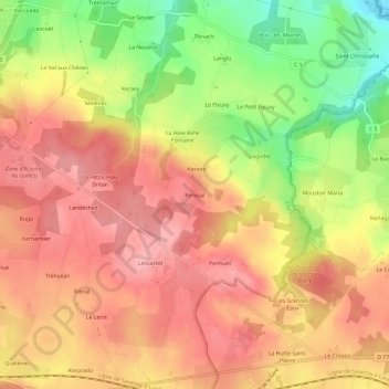 Kervoal topographic map, elevation, terrain