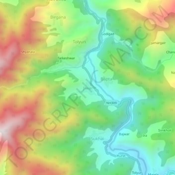 Jiwai topographic map, elevation, terrain