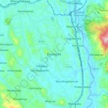 Daulagala topographic map, elevation, terrain