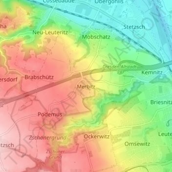 Merbitz topographic map, elevation, terrain