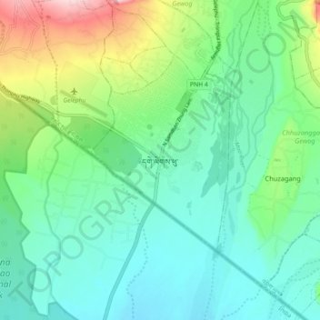 Gelephu topographic map, elevation, terrain