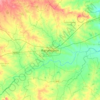 Rajnandgaon topographic map, elevation, terrain