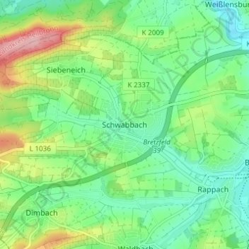 Schwabbach topographic map, elevation, terrain