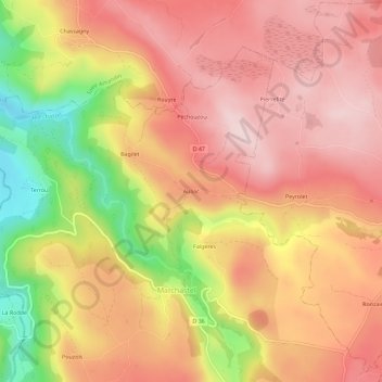 Auliac topographic map, elevation, terrain