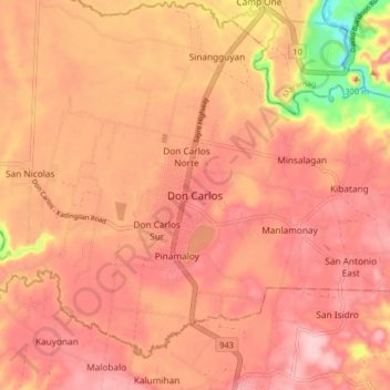 Don Carlos topographic map, elevation, terrain
