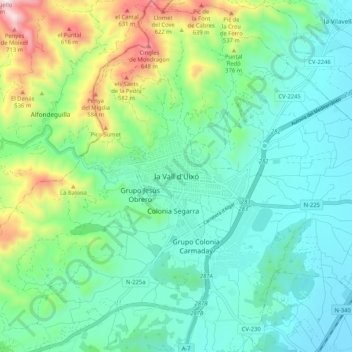 la Vall d'Uixó topographic map, elevation, terrain