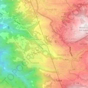 Tadiangan topographic map, elevation, terrain