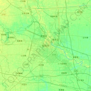 阜阳市 topographic map, elevation, terrain