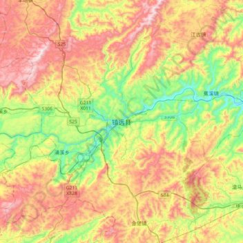 Zhenyuan topographic map, elevation, terrain