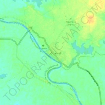 Guamal topographic map, elevation, terrain
