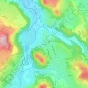 Orzilhac topographic map, elevation, terrain