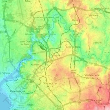 Custóias topographic map, elevation, terrain