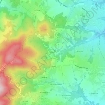 Larny topographic map, elevation, terrain
