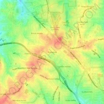 Westwood topographic map, elevation, terrain