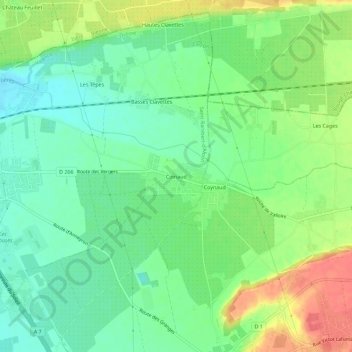Coinaud topographic map, elevation, terrain
