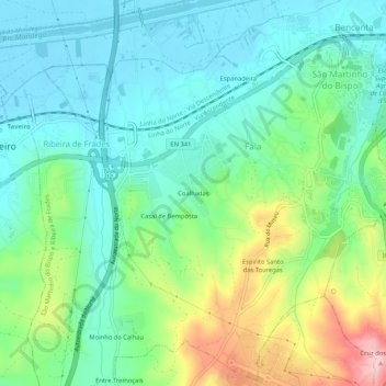 Coalhadas topographic map, elevation, terrain