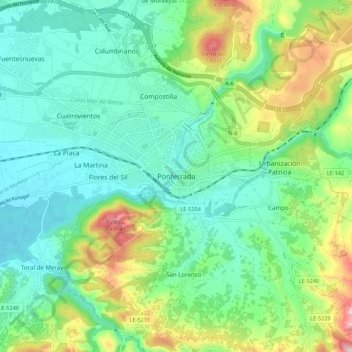 Ponferrada topographic map, elevation, terrain