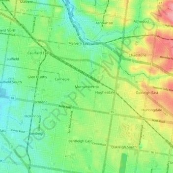 Murrumbeena topographic map, elevation, terrain