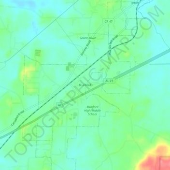 Munford topographic map, elevation, terrain