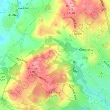 Apedale topographic map, elevation, terrain