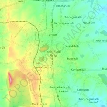 Kolar Gold Fields topographic map, elevation, terrain
