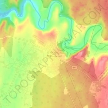 El Ghazoua topographic map, elevation, terrain