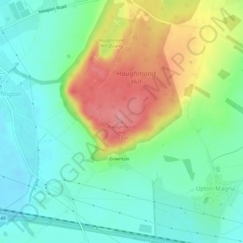 Haughmond Hill topographic map, elevation, terrain
