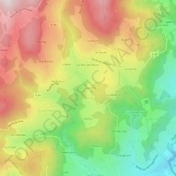 Le Grand Pré topographic map, elevation, terrain