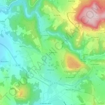 Tournecol topographic map, elevation, terrain