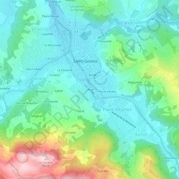 L'Arial topographic map, elevation, terrain