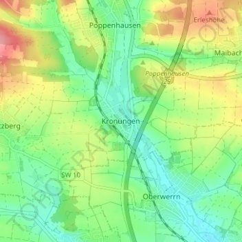 Kronungen topographic map, elevation, terrain