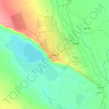 Al-Najaf topographic map, elevation, terrain