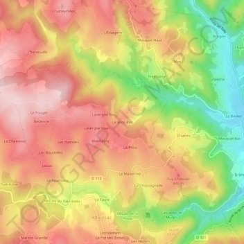 Le Bros-Bas topographic map, elevation, terrain