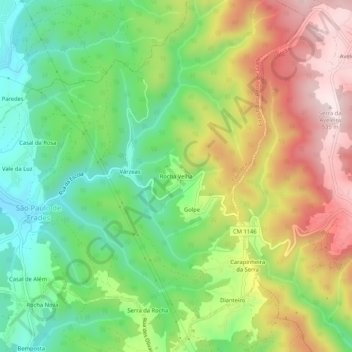 Rocha Velha topographic map, elevation, terrain