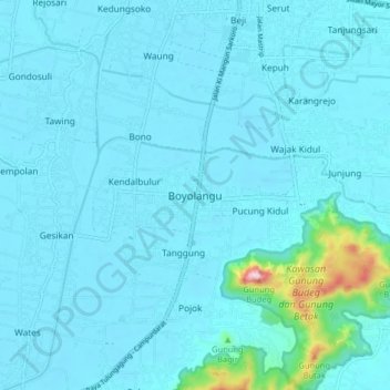 Boyolangu topographic map, elevation, terrain