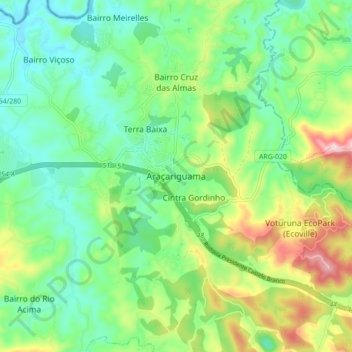 Araçariguama topographic map, elevation, terrain