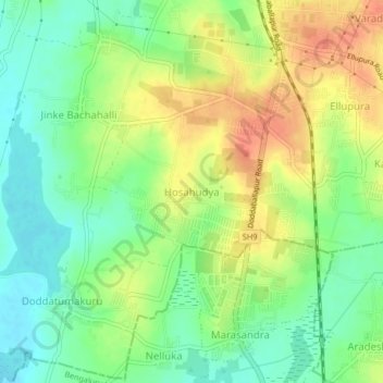 Hosahudya topographic map, elevation, terrain