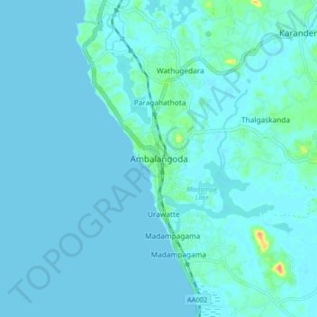 Ambalangoda topographic map, elevation, terrain
