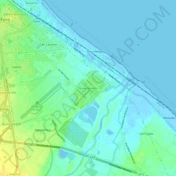 Ponte Metauro topographic map, elevation, terrain