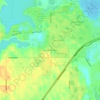 Harlem Heights topographic map, elevation, terrain