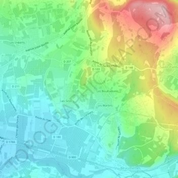 Font Caudette topographic map, elevation, terrain