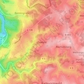 Önkfeld topographic map, elevation, terrain